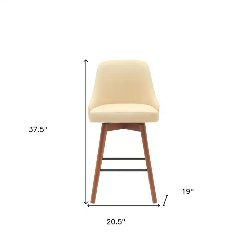 Tabouret de bar pivotant HomeRoots 26, hauteur comptoir, en similicuir crème et bois marron avec bois massif