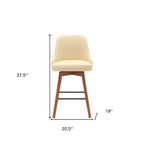Tabouret de bar pivotant HomeRoots 26, hauteur comptoir, en similicuir crème et bois marron avec bois massif