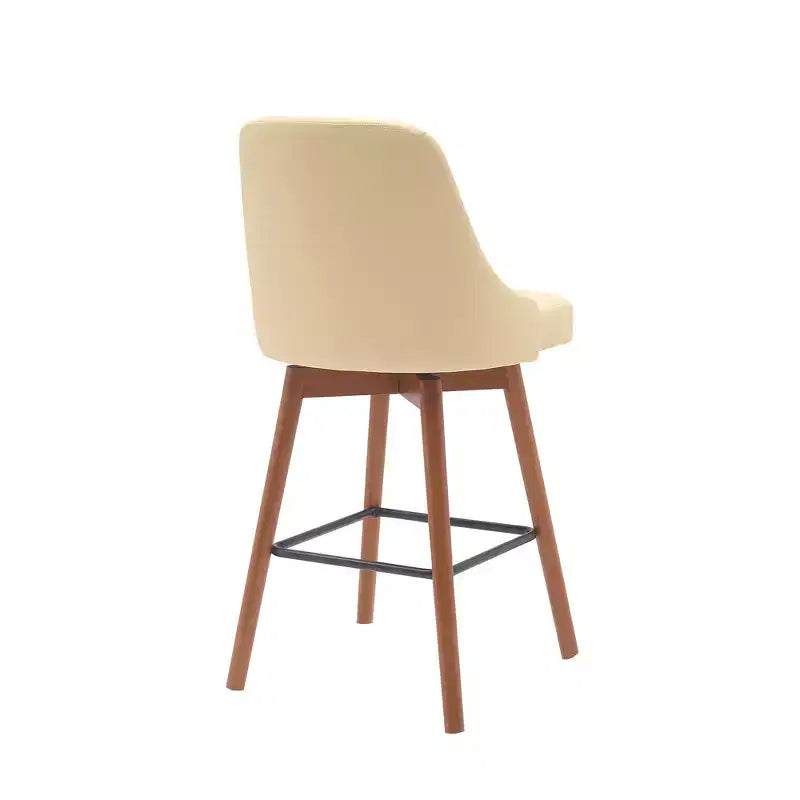 Tabouret de bar pivotant HomeRoots 26, hauteur comptoir, en similicuir crème et bois marron avec bois massif
