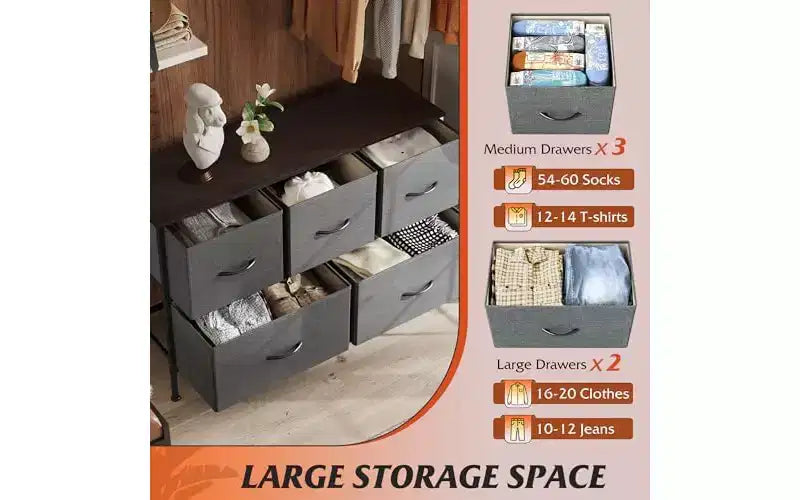 Commode de chambre DEXYLLO avec 5 tiroirs, unité de rangement haute, commode en tissu