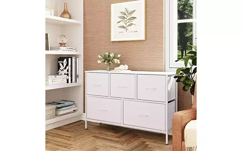 Commode de chambre DEXYLLO avec 5 tiroirs, unité de rangement haute, commode en tissu