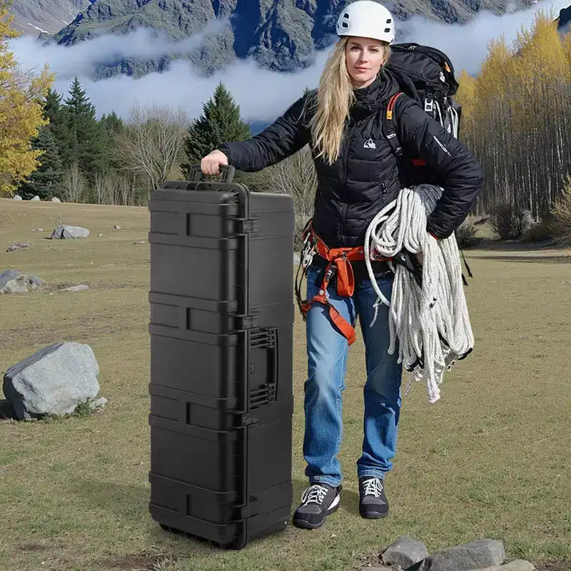 Valise rigide étanche VEVOR, mallette de protection robuste avec mousse prédécoupée et poignées de traction rétractables pour le voyage, la chasse, l'armée, noire