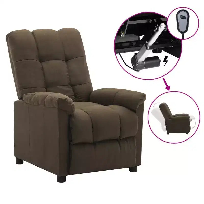 vidaXL Fauteuil inclinable en tissu marron moderne - Grand confort et dossier et repose-pieds réglables, rembourrage épais, revêtement durable avec poches latérales
