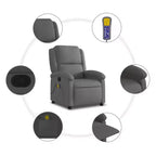 vidaXL Fauteuil inclinable de massage - Cuir véritable, Gris - Inclinable manuel avec massage vibrant à 6 points, Alimenté par USB