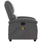 vidaXL Fauteuil inclinable de massage - Cuir véritable, Gris - Inclinable manuel avec massage vibrant à 6 points, Alimenté par USB