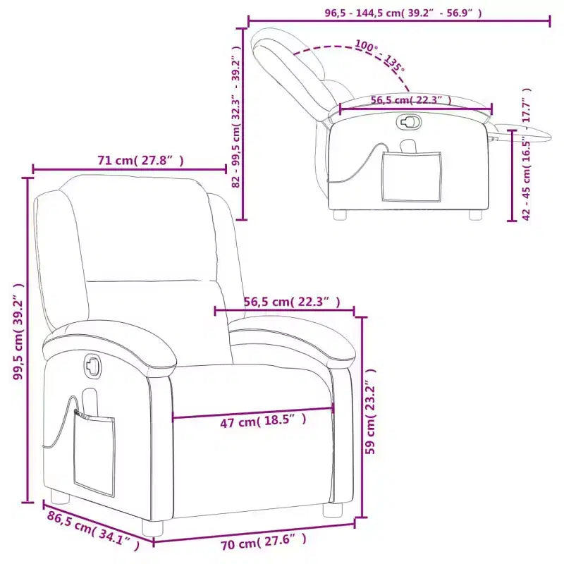 vidaXL Fauteuil de massage inclinable en cuir véritable noir - Inclinaison manuelle, fonction de vibration, poche latérale, cadre robuste
