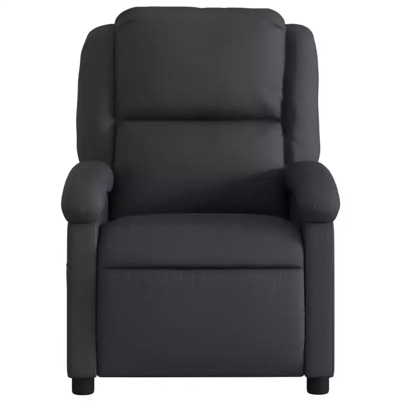 vidaXL Fauteuil de massage inclinable en cuir véritable noir - Inclinaison manuelle, fonction de vibration, poche latérale, cadre robuste