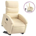 vidaXL Cream Power Lift Stand Up Recliner Chair - Electric Lifting Aid, Manual Recline, Cushioned Fabric Armchair for Elderly, Sturdy Frame