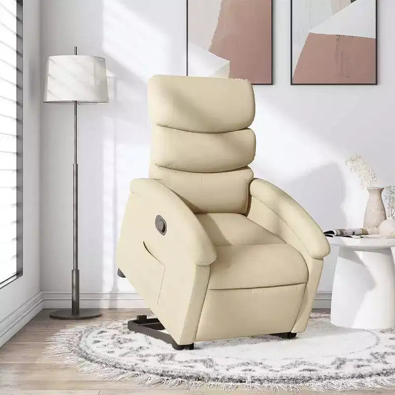 vidaXL Fauteuil inclinable électrique releveur crème – Aide au levage électrique, inclinaison manuelle, fauteuil rembourré en tissu pour personnes âgées, cadre robuste