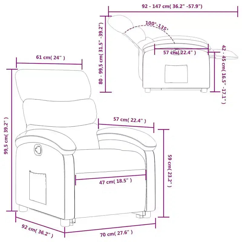 vidaXL Fauteuil inclinable électrique releveur crème – Aide au levage électrique, inclinaison manuelle, fauteuil rembourré en tissu pour personnes âgées, cadre robuste