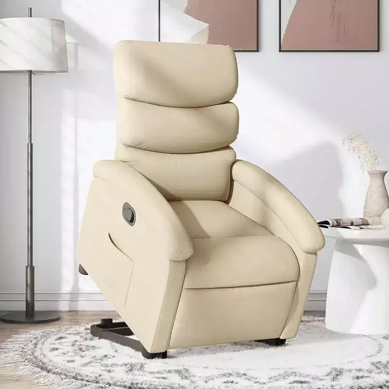 vidaXL Fauteuil inclinable électrique releveur crème – Aide au levage électrique, inclinaison manuelle, fauteuil rembourré en tissu pour personnes âgées, cadre robuste