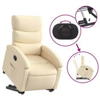 vidaXL Fauteuil inclinable électrique releveur crème – Aide au levage électrique, inclinaison manuelle, fauteuil rembourré en tissu pour personnes âgées, cadre robuste