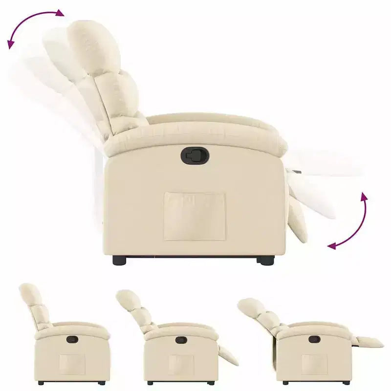 vidaXL Fauteuil inclinable électrique releveur crème – Aide au levage électrique, inclinaison manuelle, fauteuil rembourré en tissu pour personnes âgées, cadre robuste