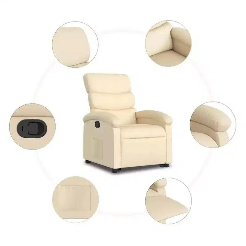vidaXL Fauteuil inclinable électrique releveur crème – Aide au levage électrique, inclinaison manuelle, fauteuil rembourré en tissu pour personnes âgées, cadre robuste