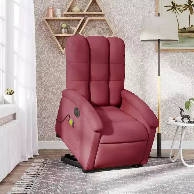 vidaXL Fauteuil de massage inclinable et releveur électrique - Tissu rouge bordeaux, releveur motorisé, inclinable, vibrant, Home Cinéma