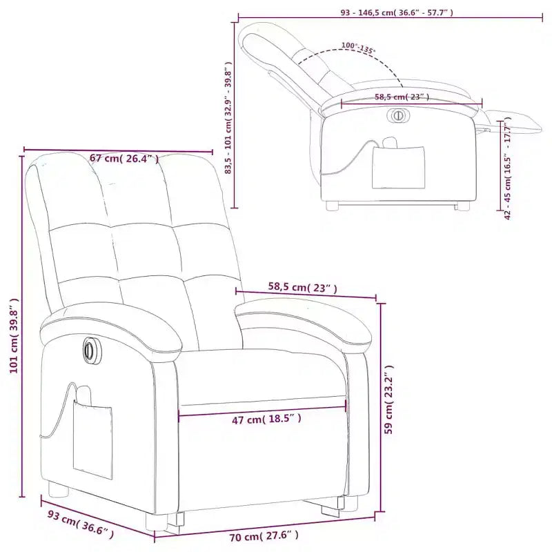 vidaXL Fauteuil de massage inclinable et releveur électrique - Tissu rouge bordeaux, releveur motorisé, inclinable, vibrant, Home Cinéma