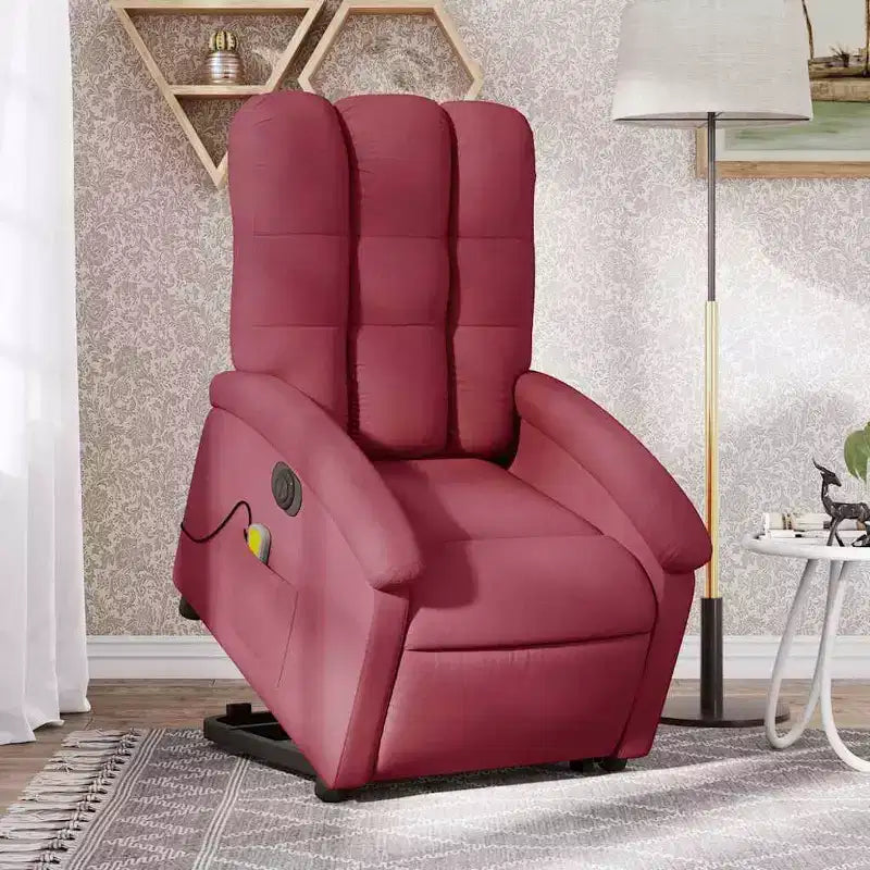 vidaXL Fauteuil de massage inclinable et releveur électrique - Tissu rouge bordeaux, releveur motorisé, inclinable, vibrant, Home Cinéma