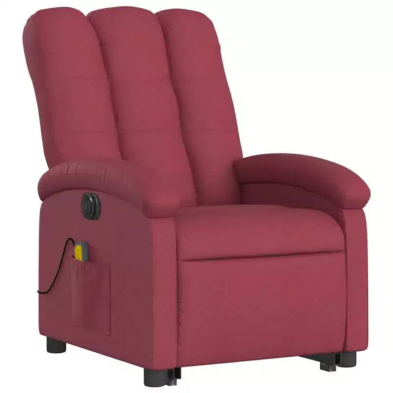 vidaXL Fauteuil de massage inclinable et releveur électrique - Tissu rouge bordeaux, releveur motorisé, inclinable, vibrant, Home Cinéma