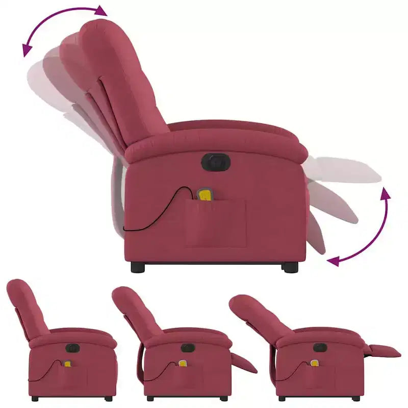 vidaXL Fauteuil de massage inclinable et releveur électrique - Tissu rouge bordeaux, releveur motorisé, inclinable, vibrant, Home Cinéma