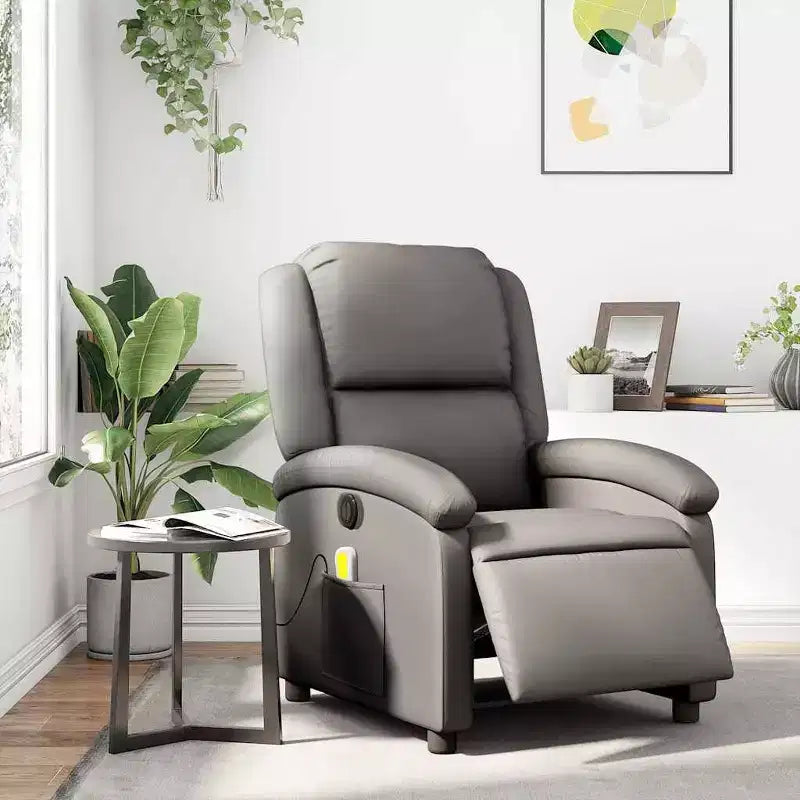 vidaXL Fauteuil inclinable de massage électrique en cuir véritable gris