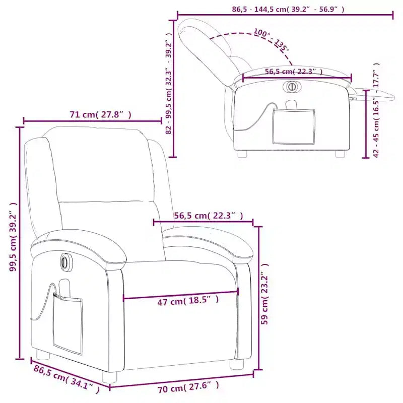 vidaXL Fauteuil inclinable de massage électrique en cuir véritable gris