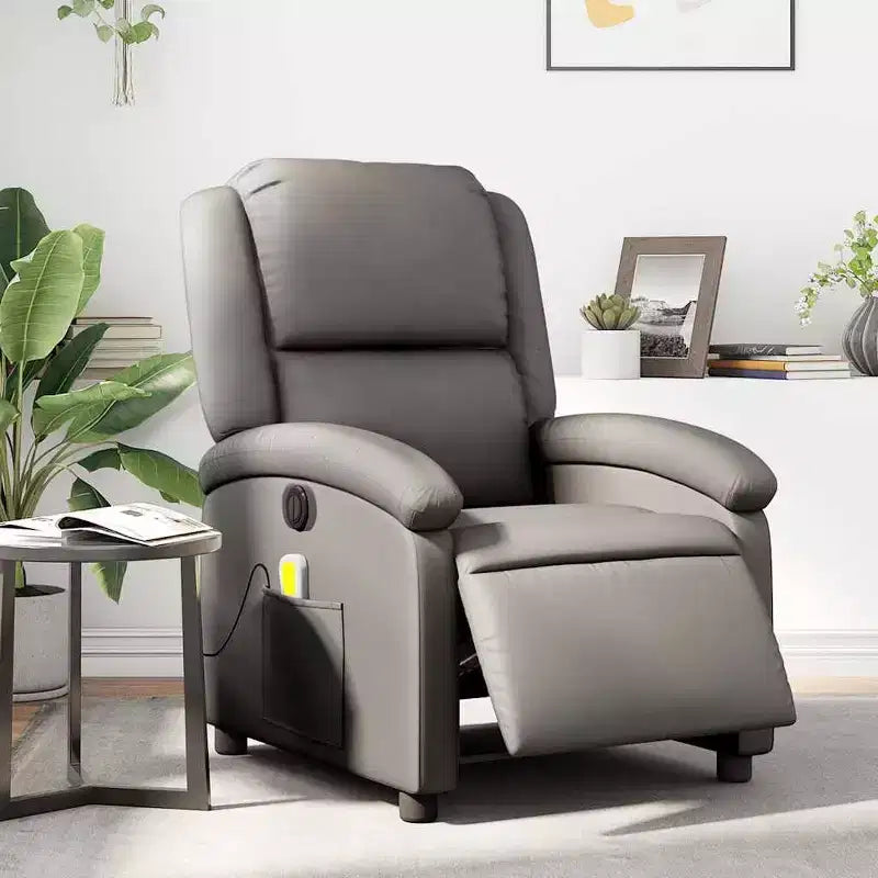 vidaXL Fauteuil inclinable de massage électrique en cuir véritable gris