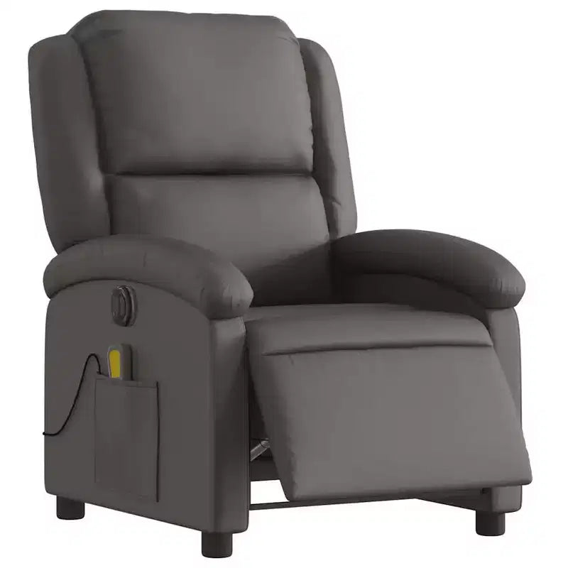vidaXL Fauteuil inclinable de massage électrique en cuir véritable gris