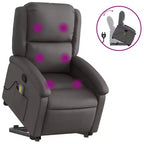 vidaXL Gray Real Leather Power Lift Massage Recliner - Electric Motor Stand-Up Armchair, Manual Tilt, Vibration Massage, Foam Padded