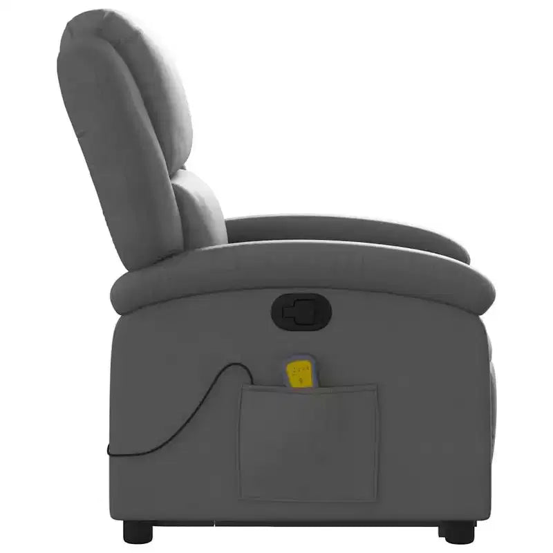 vidaXL Fauteuil inclinable de massage électrique gris en cuir véritable - Fauteuil releveur motorisé, inclinaison manuelle, massage par vibration, rembourrage en mousse
