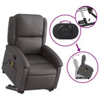 vidaXL Fauteuil inclinable de massage électrique gris en cuir véritable - Fauteuil releveur motorisé, inclinaison manuelle, massage par vibration, rembourrage en mousse