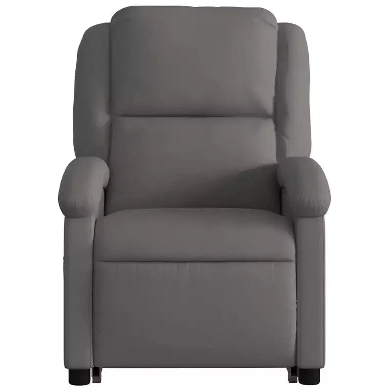 vidaXL Fauteuil inclinable de massage électrique gris en cuir véritable - Fauteuil releveur motorisé, inclinaison manuelle, massage par vibration, rembourrage en mousse