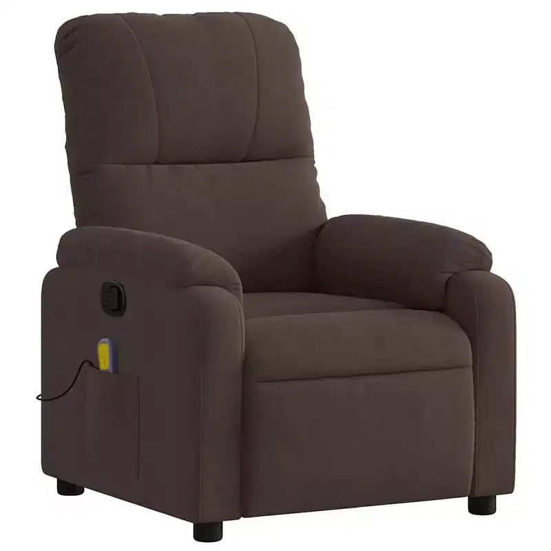 vidaXL Fauteuil inclinable de massage - Fauteuil inclinable manuel en microfibre marron avec massage vibrant et poche latérale pour salon, salle de détente