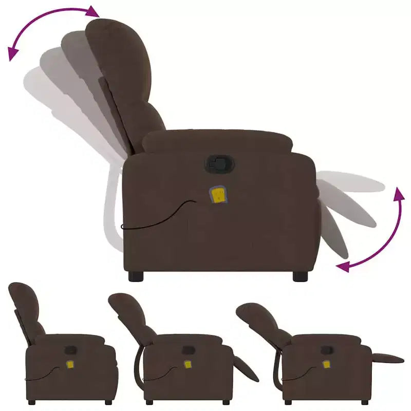 vidaXL Fauteuil inclinable de massage - Fauteuil inclinable manuel en microfibre marron avec massage vibrant et poche latérale pour salon, salle de détente