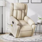 vidaXL Fauteuil inclinable de massage électrique Power Lift - Tissu crème, réglages motorisés, massage vibrant, robuste, conception confortable pour les personnes âgées
