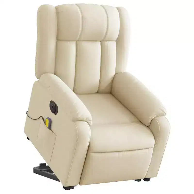 vidaXL Fauteuil inclinable de massage électrique Power Lift - Tissu crème, réglages motorisés, massage vibrant, robuste, conception confortable pour les personnes âgées