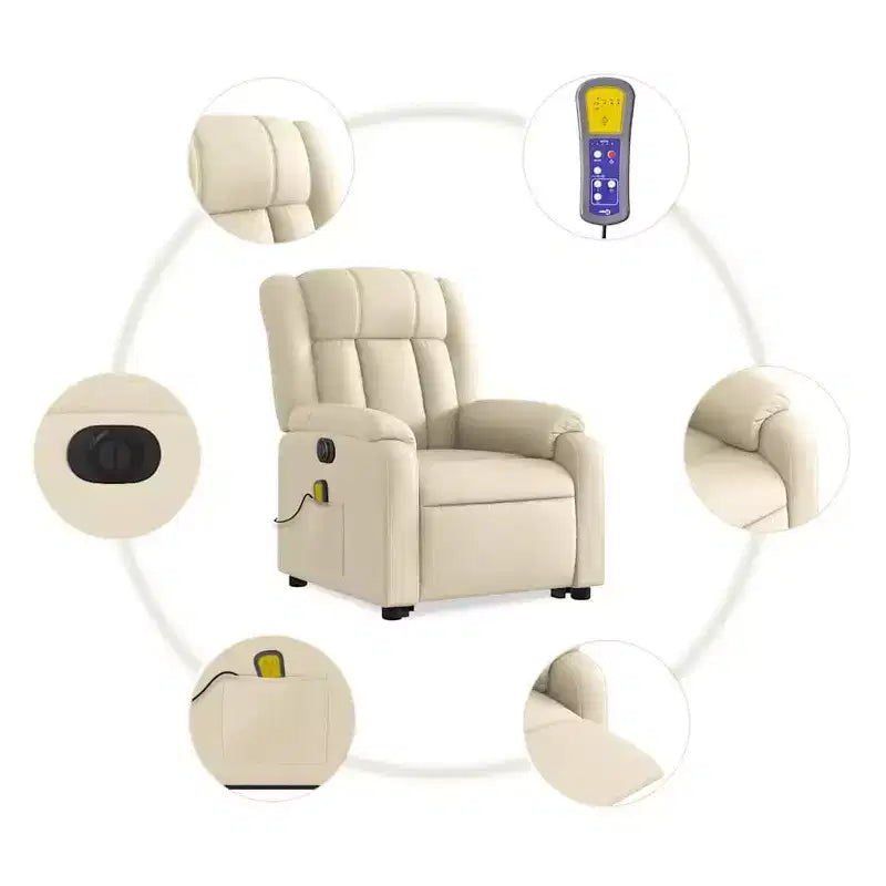 vidaXL Fauteuil inclinable de massage électrique Power Lift - Tissu crème, réglages motorisés, massage vibrant, robuste, conception confortable pour les personnes âgées
