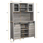 Buffet de bar à café de ferme de 178 cm de haut, Vaisselier de cuisine avec porte coulissante de grange, Desserte haute avec casier à vin, Bar à domicile, Gris