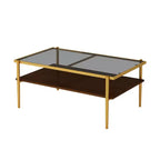 Table basse moderne rectangulaire Okak avec étagères de rangement ouvertes, plateau en verre trempé, table d'appoint pratique pour salon et salle à manger