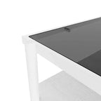 Table basse moderne rectangulaire Okak avec étagères de rangement ouvertes, plateau en verre trempé, table d'appoint pratique pour salon et salle à manger