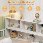 Lit de sol Montessori Costway pour lits jumeaux/doubles avec étagères de rangement et barrières de sécurité Blanc/Gris