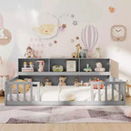 Lit de sol Montessori Costway pour lits jumeaux/doubles avec étagères de rangement et barrières de sécurité Blanc/Gris