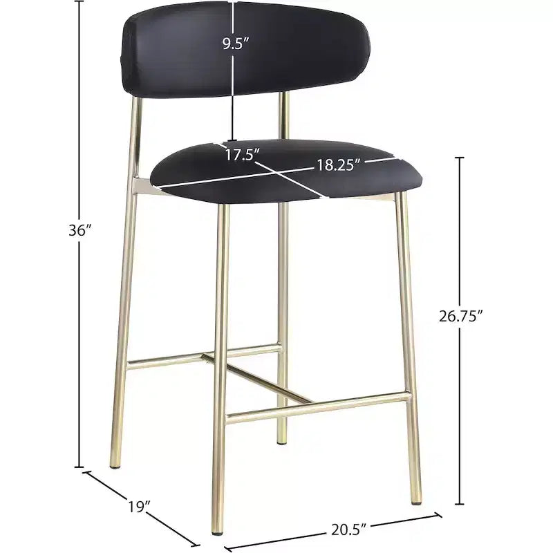 Meridian Furniture, Tabouret de comptoir Lupita en cuir vegan noir, Lot de 2