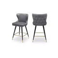 Meridian Furniture,Hendrix Grey Vegan Leather Counter/Bar Stool, Set of 2