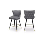 Meridian Furniture,Hendrix Grey Vegan Leather Counter/Bar Stool, Set of 2