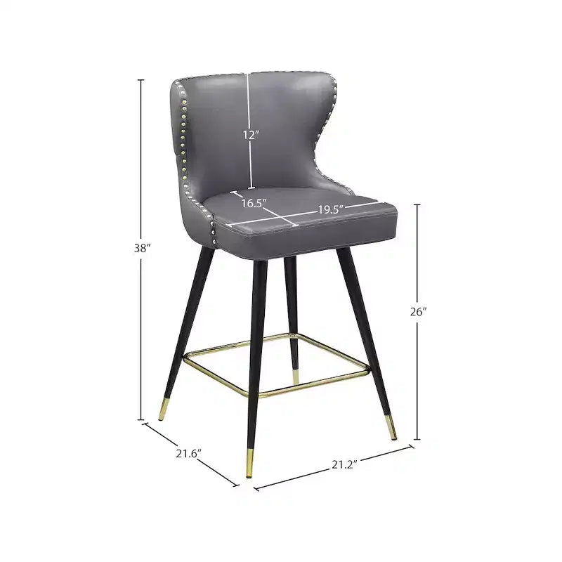 Meridian Furniture, Tabouret de comptoir/bar Hendrix en cuir végétalien gris, Lot de 2