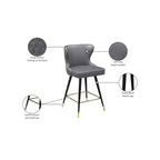 Meridian Furniture, Tabouret de comptoir/bar Hendrix en cuir végétalien gris, Lot de 2