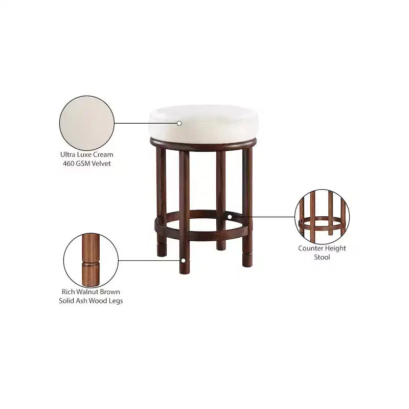 Meridian Furniture, Tabouret de comptoir Monette en velours crème