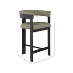 Meridian Furniture, Tabouret de comptoir Romeo en cuir vegan vert olive, Lot de 2