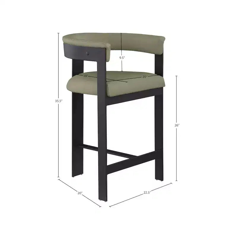 Meridian Furniture, Tabouret de comptoir Romeo en cuir vegan vert olive, Lot de 2