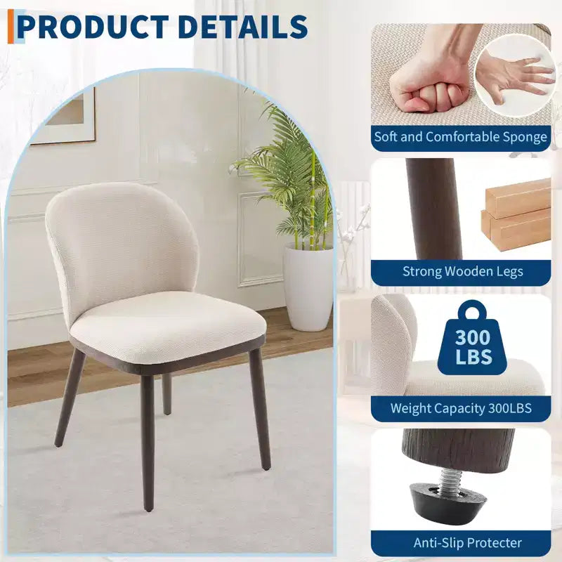 Lot de 2 chaises de salle à manger modernes, chaises rembourrées avec pieds en bois, dossier ergonomique, capacité de 120 kg pour cuisine, salle à manger, restaurant